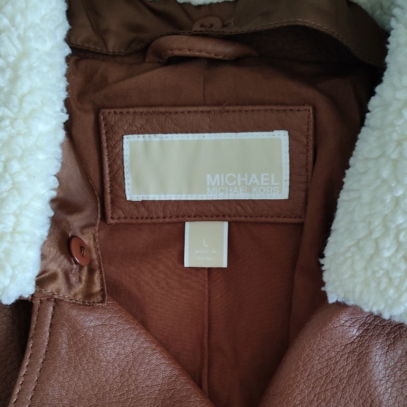 Michael Kors Tan Leather Jacket with Cream Collar - Picture 2 of 14